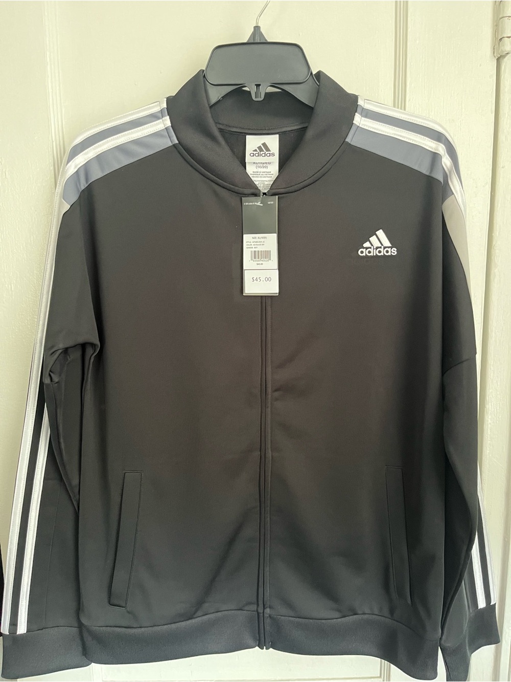 adidas Black Track Jacket with White Stripes